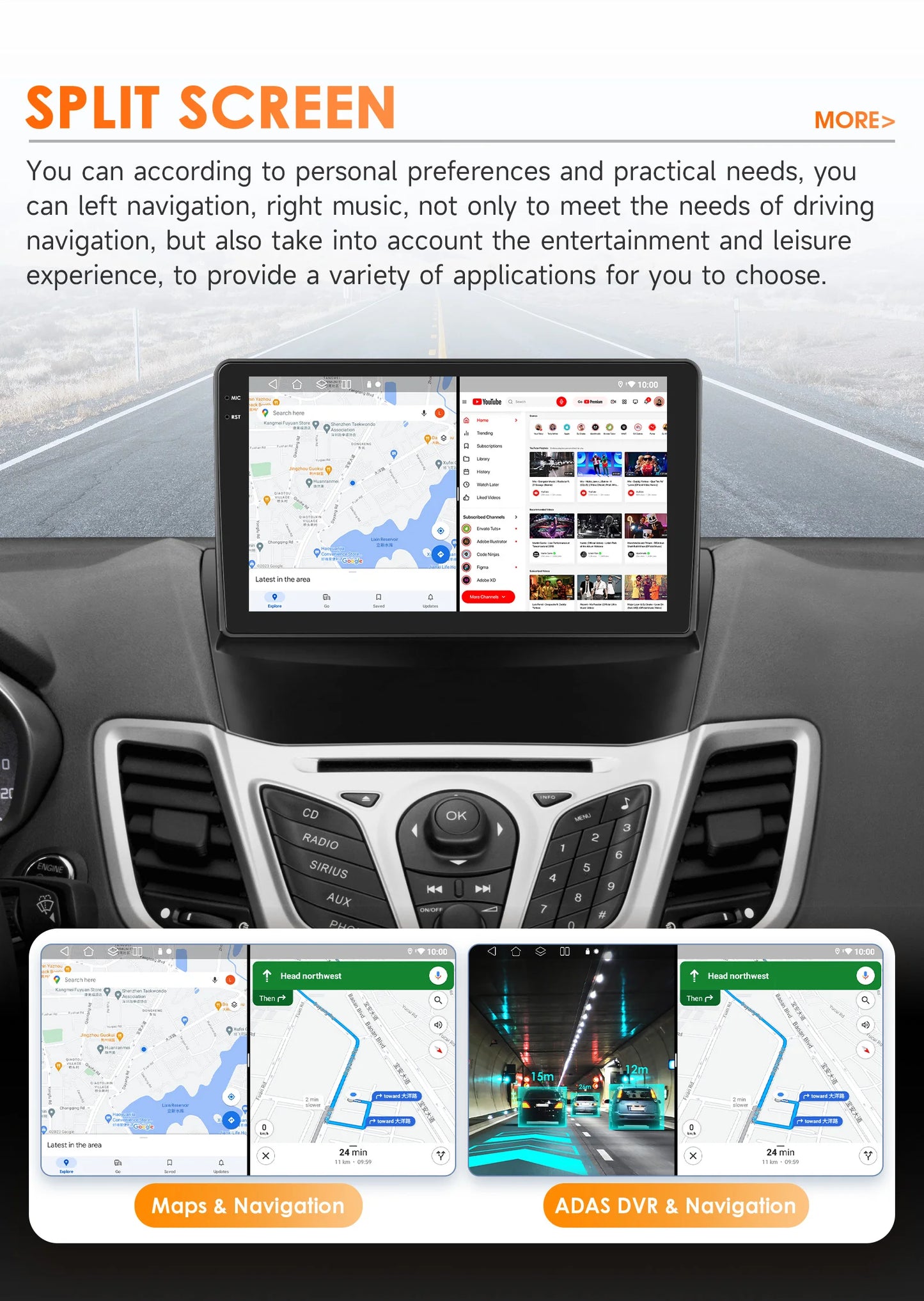 Ford Fiesta 2009-2017 9" Android 14 Carplay Android auto wireless wifi bt gps 4g AUTMQZ61