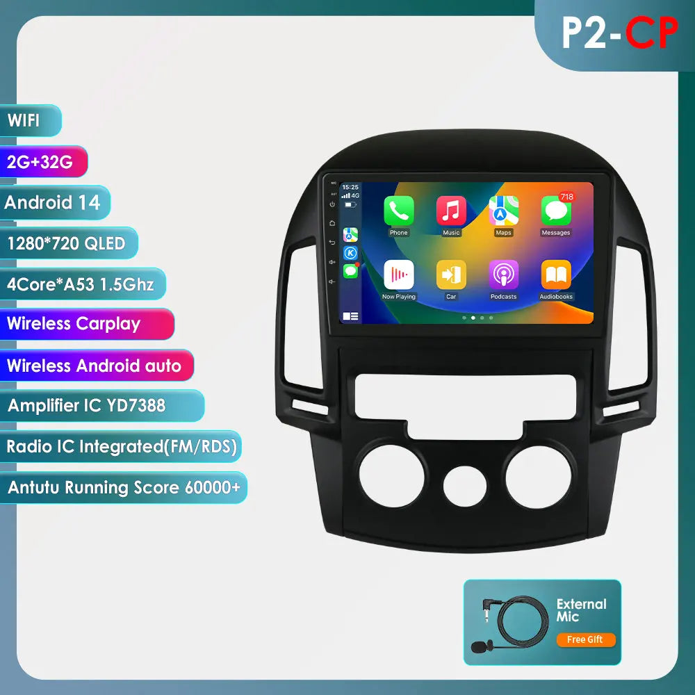 Hyundai I30 2006-2011 9" Android 14 Carplay Android auto wireless wifi bt gps 4g AUTMQS31