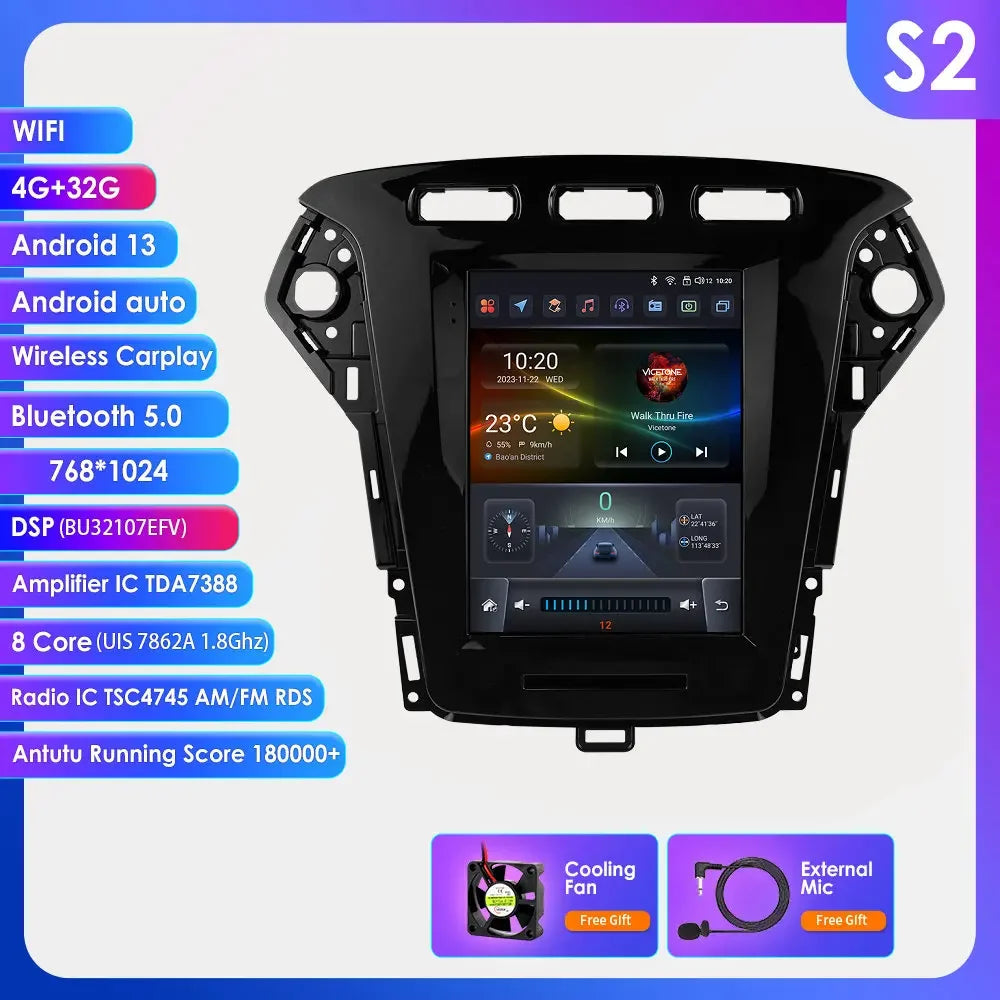 Ford Mondeo MK4 / Galaxy 2011-2013 9,7" Android 14 Carplay Android auto wireless wifi bt gps 4g AUTMDQYD