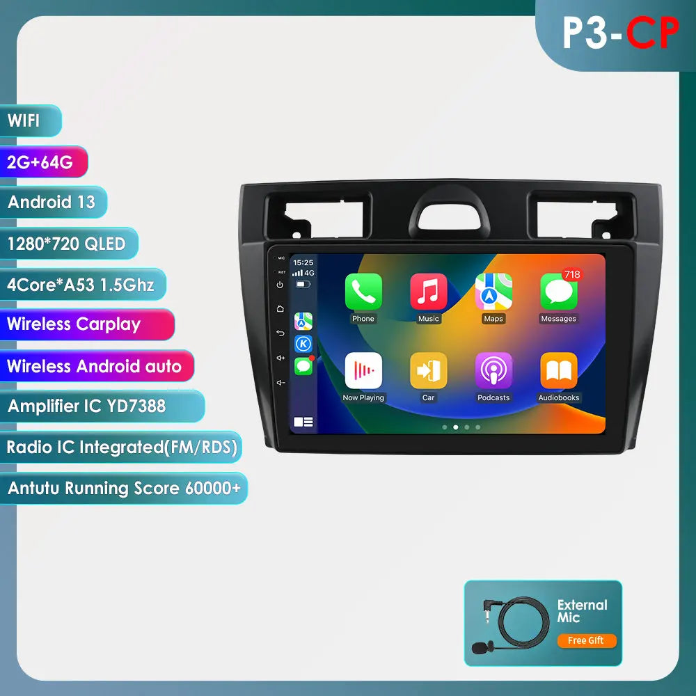 Ford Fiesta Mk VI 5 Mk5 2002 - 2008 9" Android 14 Carplay Android auto wireless wifi bt gps 4g AUTMRL7L