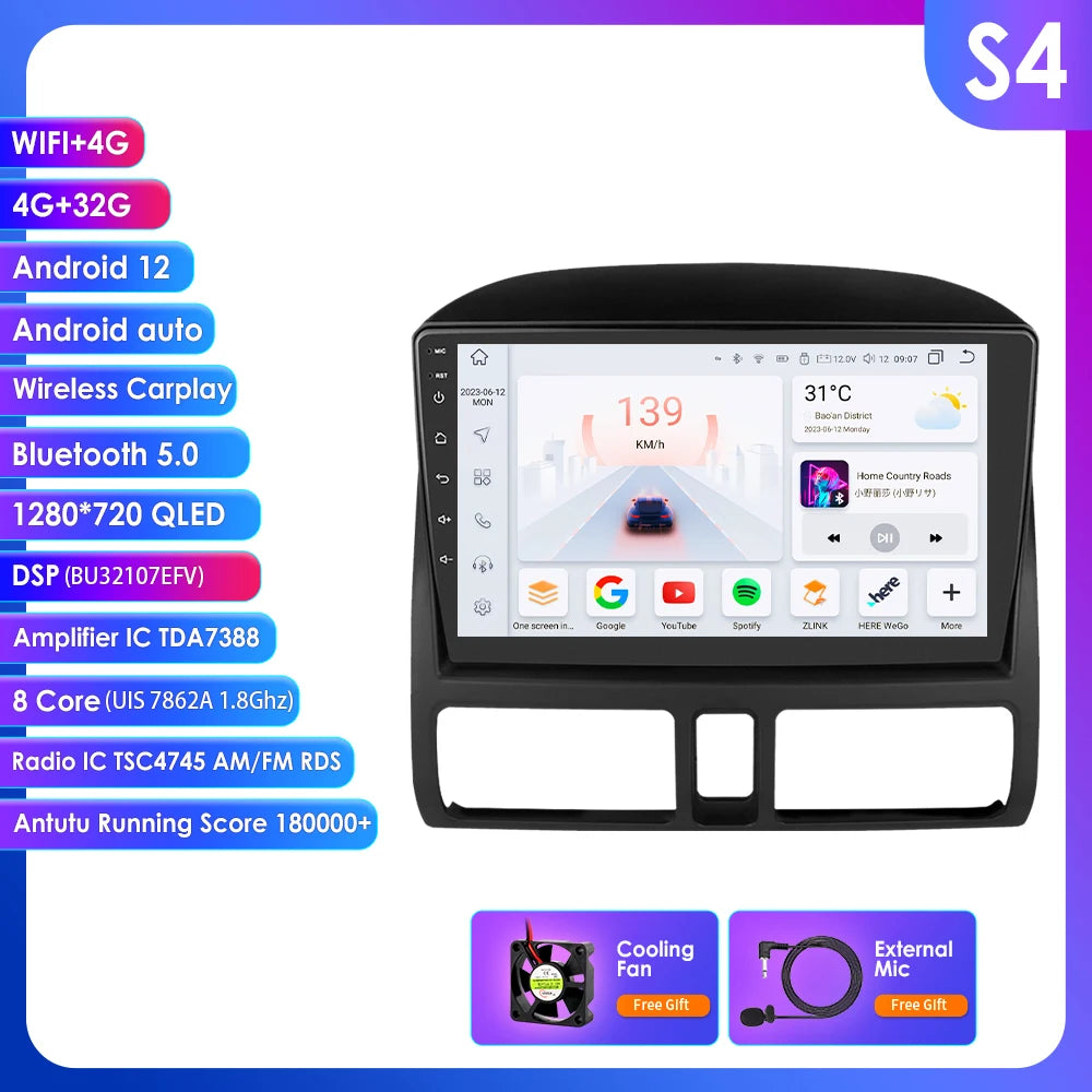 Honda CR-V 2001 - 2006 Android 14 9" Carplay Android auto wireless wifi bt gps 4g RDS AUTMDCRV1