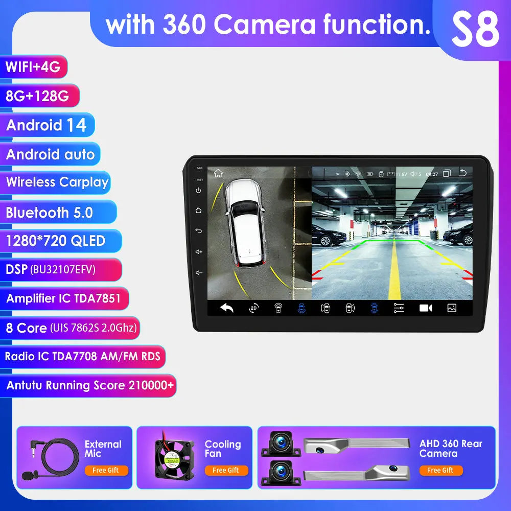 Audi RS3 Sportback A3 8P S3 2003-2012 9" Android 14 Carplay Android auto wireless wifi bt gps 4g AUTMS8L6