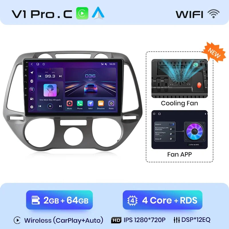 Hyundai i20 2008 - 2014 9" ANDROID 12 wireless CarPlay Android Auto GPS WIFI BT USB AUTMHYIAR