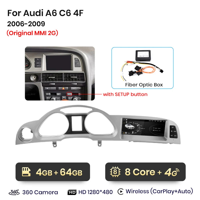 Audi A6 C6 4F 2005-2011 Android 12 8.8 " Wireless CarPlay Android Auto Car Radio wifi GPS BT USB AUTM9RK1