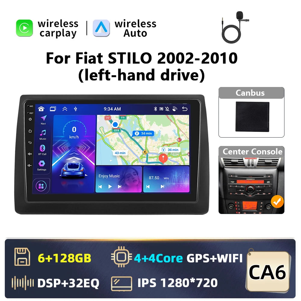 Fiat STILO 2002-2010 9" Android 14 Wireless CarPlay Android Auto GPS WiFi BT radio RDS AUTM7GJT