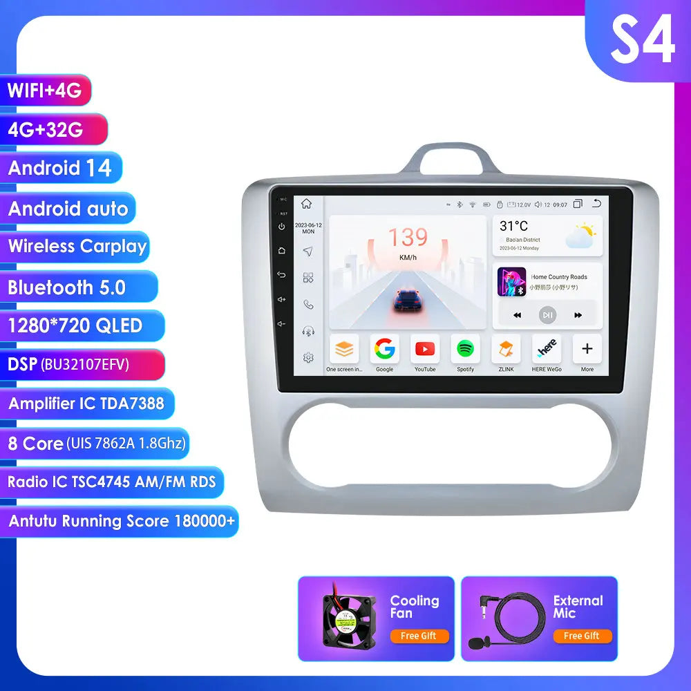 Ford Focus 2004-2011 9" / 10,33" Android 14 Carplay Android auto wireless wifi bt gps 4g AUTMQRQU