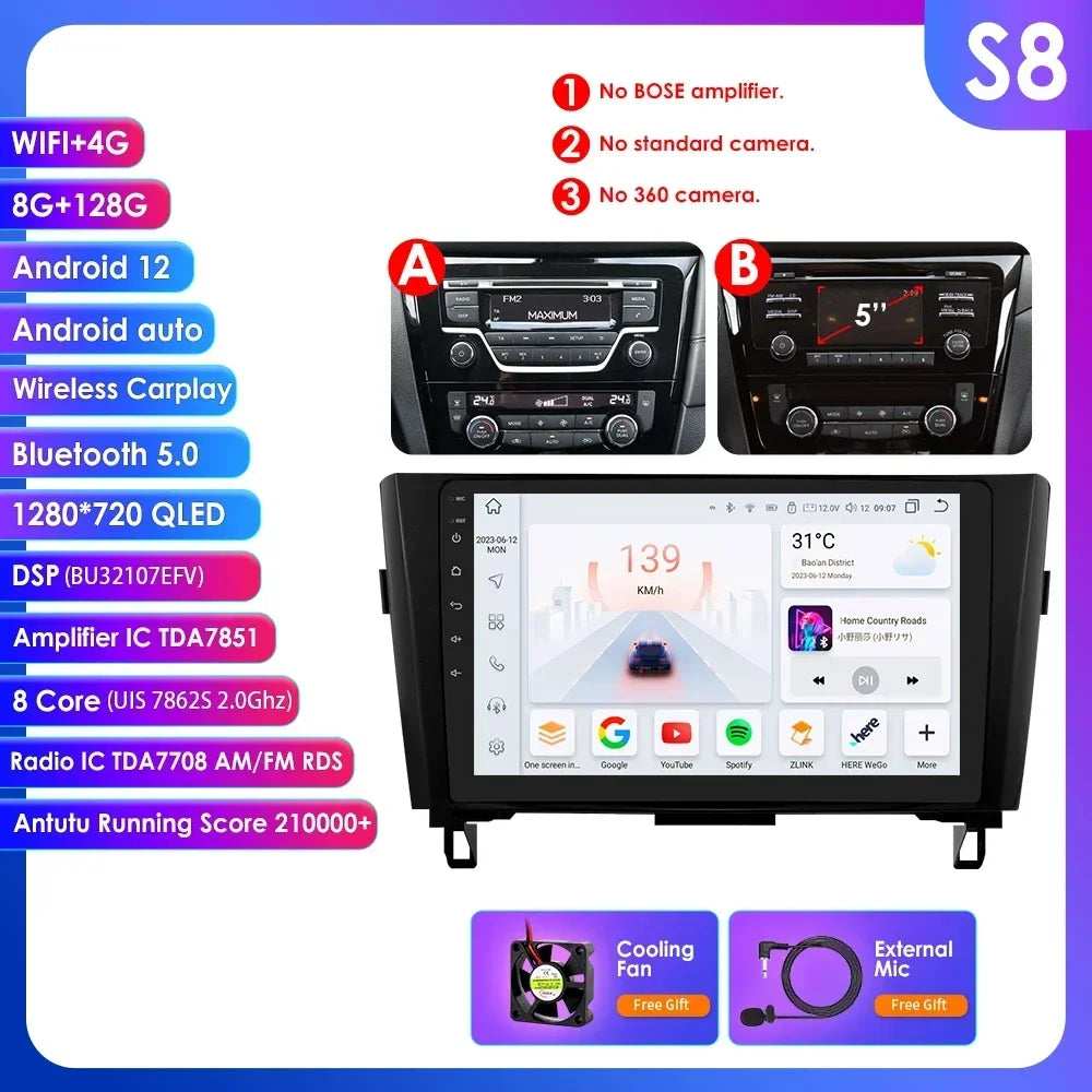 Nissan X-Trail Xtrail X Trail 3 T32 Qashqai 2 J11 2014-2018 10" Android 14 Carplay Android auto wireless wifi bt gps 4g AUTMSINJ11