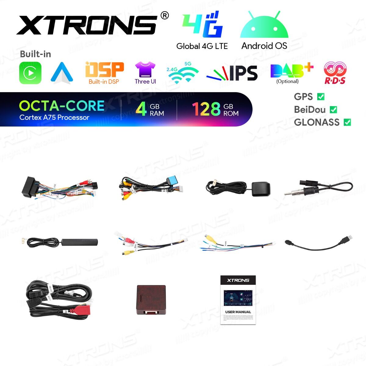 Fiat 500/Abarth 500 (2016-2019) 7 pollici Octa Core 4+128GB Global 4G Carplay Android auto Wireless BT GPS WIFI USB IAH74500FL