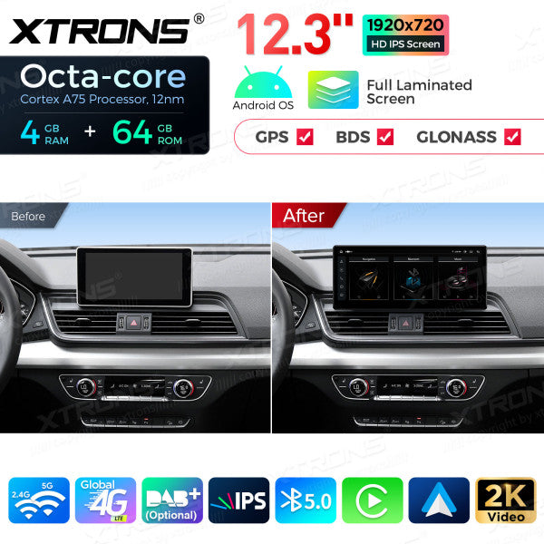 AUDI Q5 SQ5 (2017-2020) con sistema MIB2 12,3 "Android 4G LTE globale Octa Core 4+64 GB con schermo IPS 2K carplay android auto QLA23Q5NL