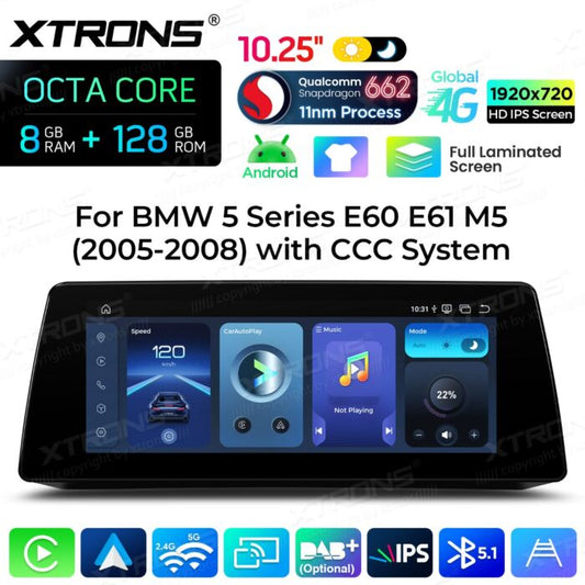 BMW | Serie 5 | Schermo completamente laminato da 10,25″ | Sistema operativo Android e OEM | Qualcomm 662 | Octa Core | 8 GB di RAM e 128 GB di ROM | QBBH14CCB12E60
