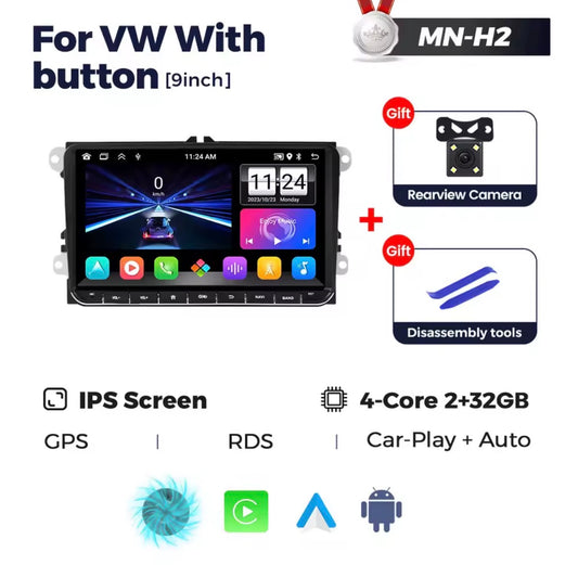 Autoradio 9” Volkswagen Seat Skoda  CarPlay & Android Auto Wireless GPS WIFI BT AUTMVWMKD2