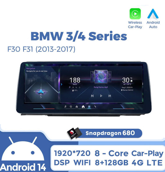 BMW 3 4 Series F30 F31 F32 F33 F34 F36 10,25" / 12,3" Android 14 Car Radio Snapdragon 680 Carplay Android Auto wireless GPS WIFI BT USB  AUTMFPLI