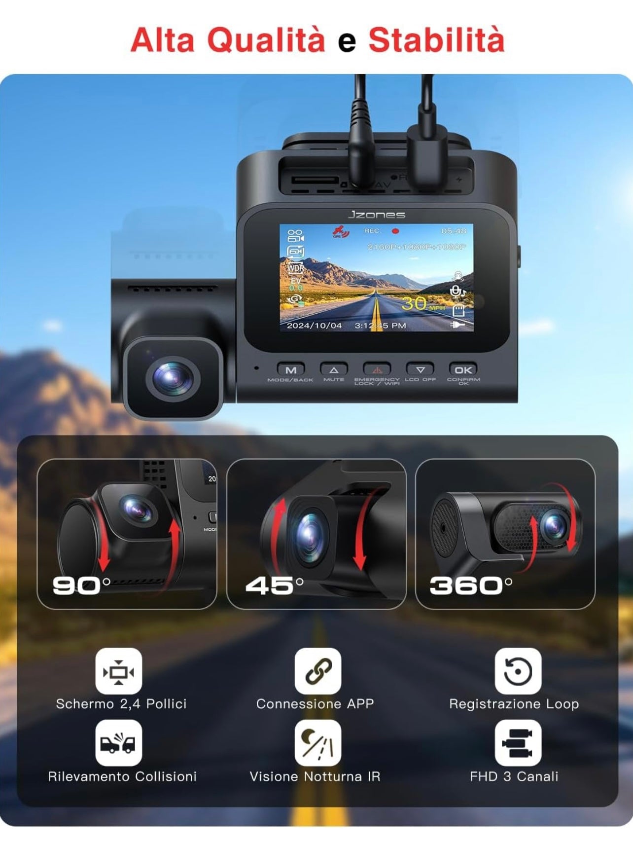 Dash Cam 4K + 1080 3 Canali: Sicurezza Totale a 360° AUTMO1VH