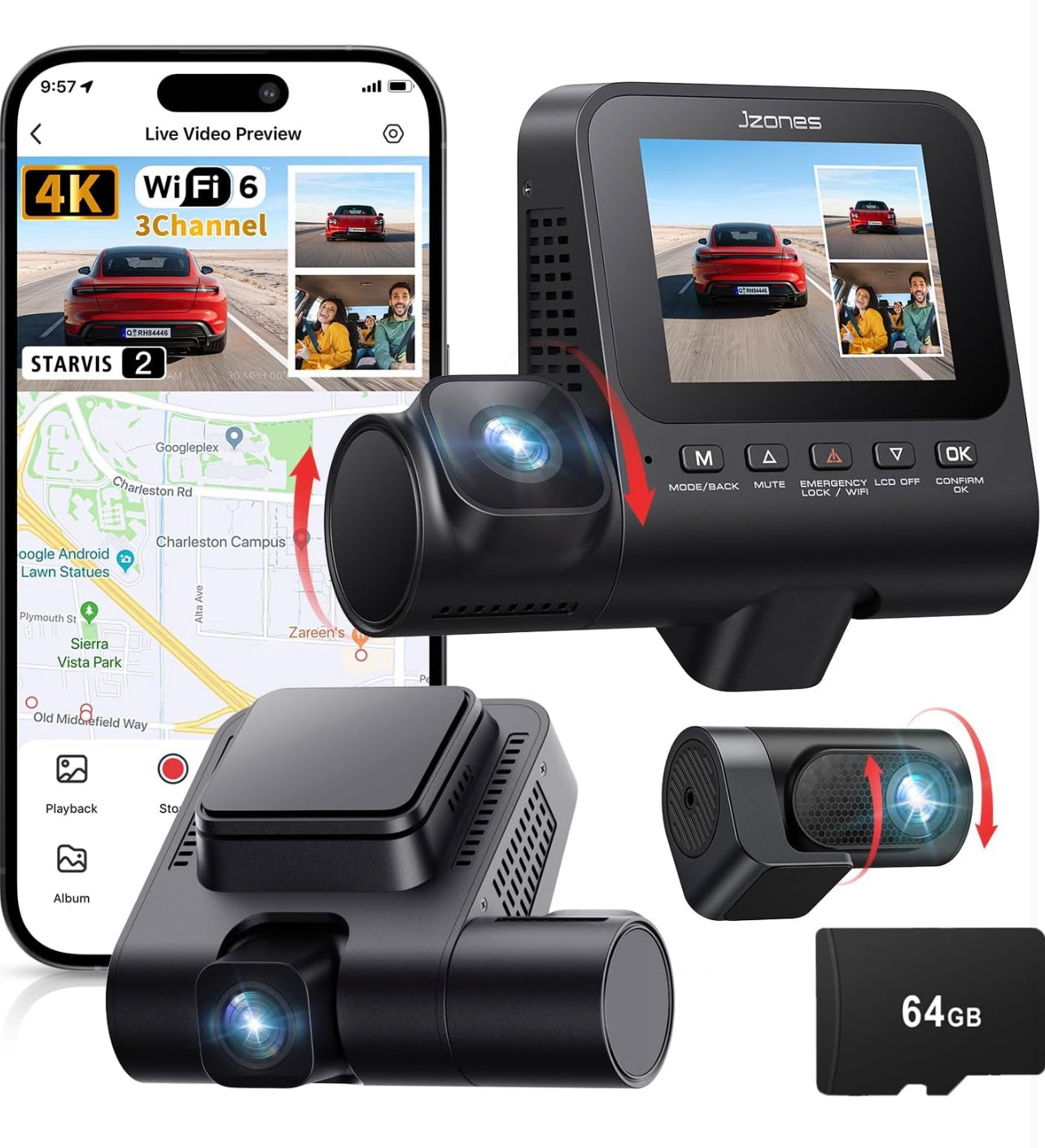 Dash Cam 4K + 1080 3 Canali: Sicurezza Totale a 360° AUTMO1VH