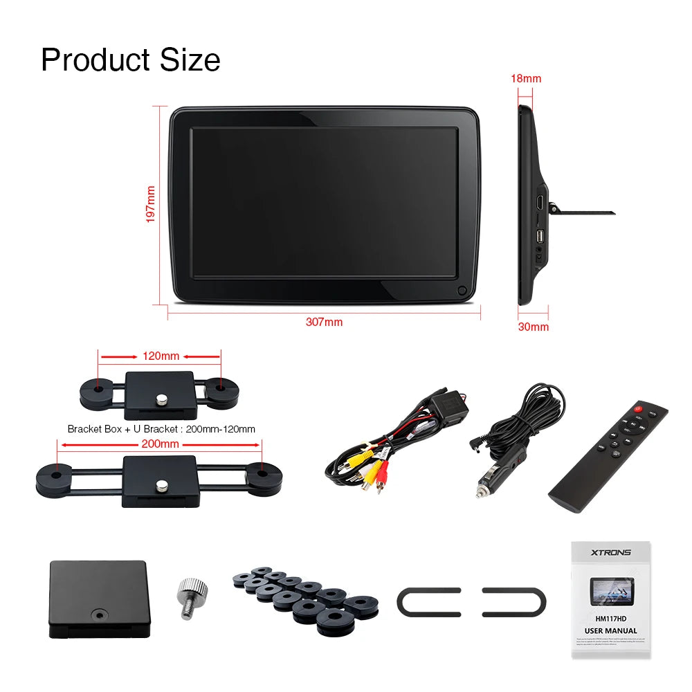 11.6 pollici Auto TV IPS Schermo Poggiatesta per auto portatile  Lettore multimediale USB SD Slot Supporto Video 1080P HM117HD