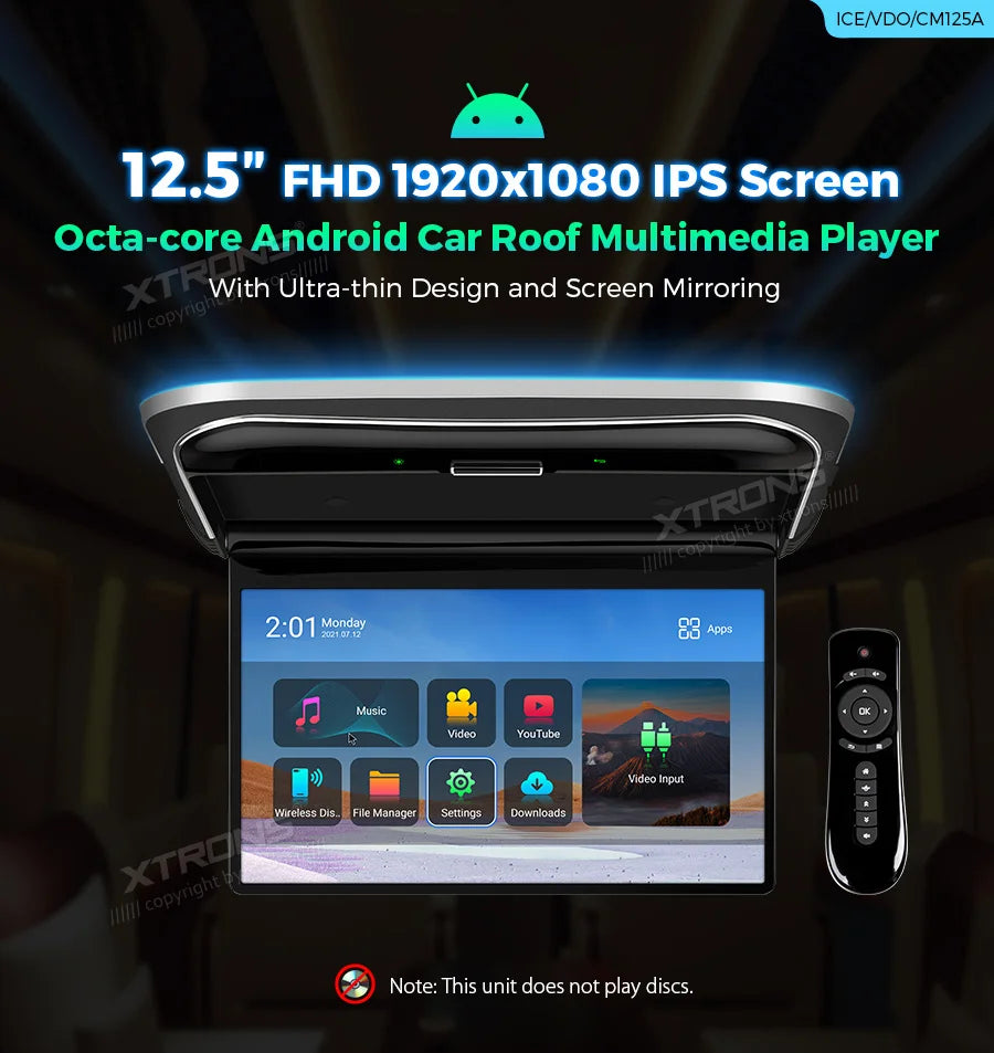 12,5 " Schermo Android IPS Octa-Core FHD 1920*1080 Lettore multimediale da tetto  con design ultrasottile  CM125A