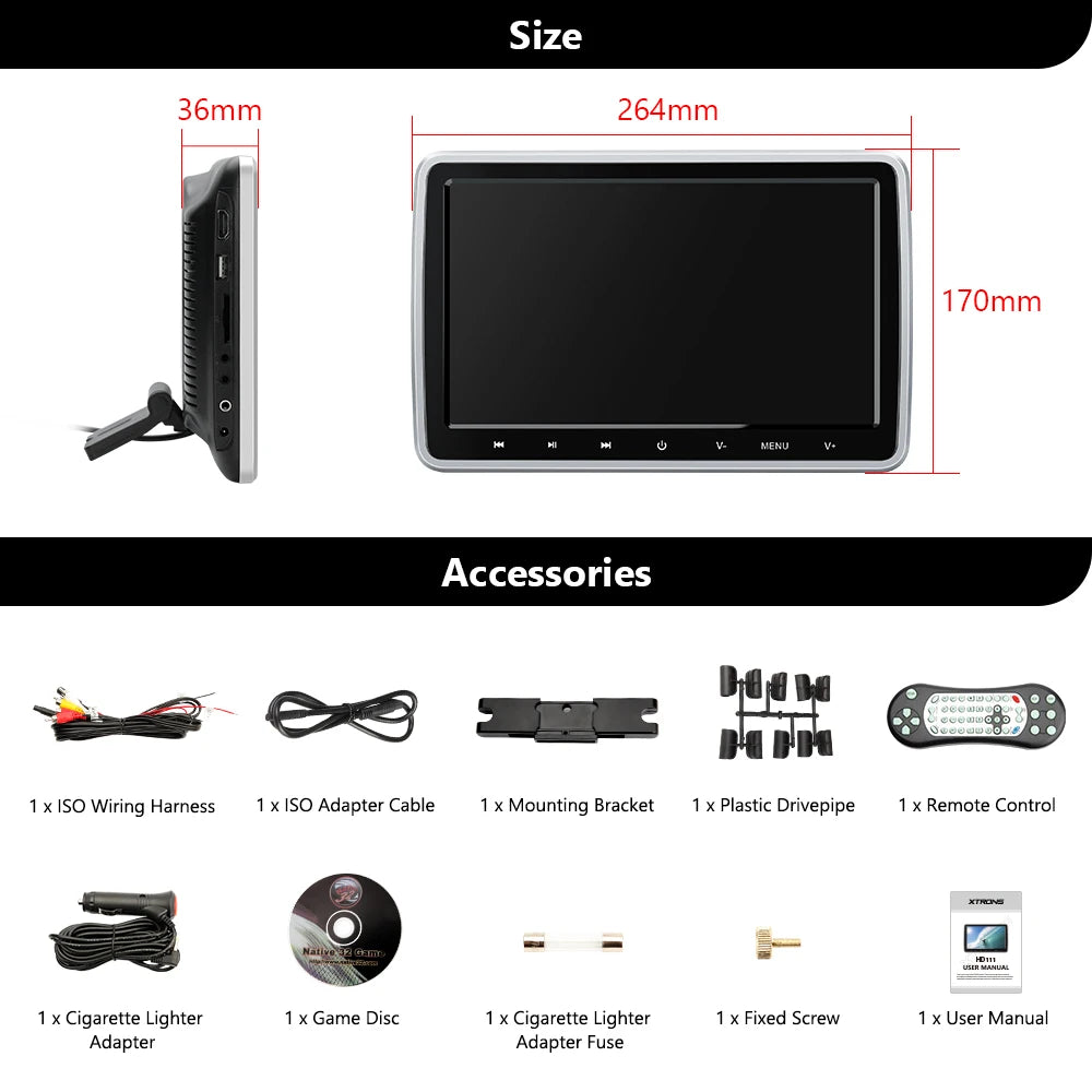 10.1 pollici monitor poggiatesta  universale per auto  TV schermo TFT lettore DVD  USB SD/trasmettitore FM tasti touch compatibile HDMI HD111