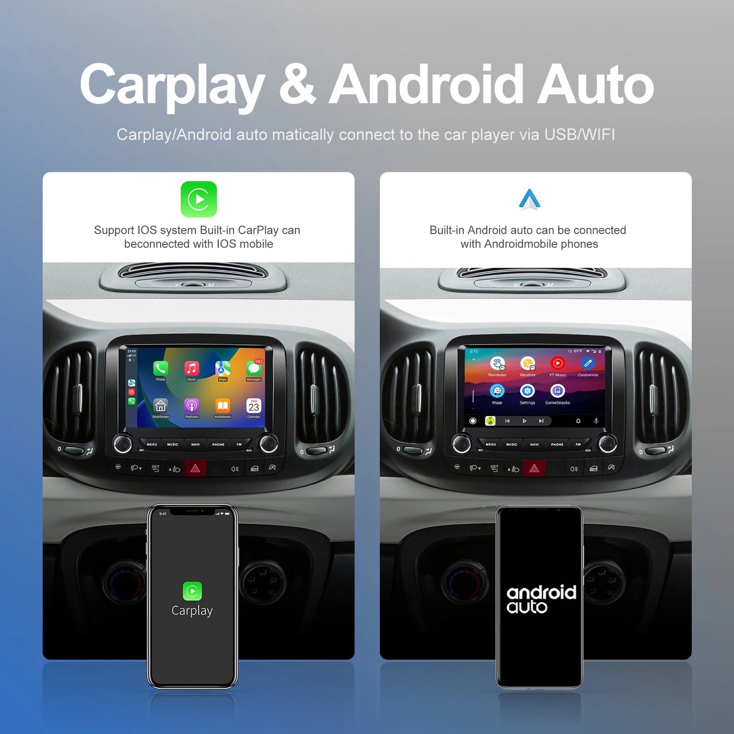 Fiat 500L 2013-2019  4GB+64GB   7" Android 14 Wireless Carplay/Android Auto Car MP3 Player WIFI GPS AUTMFT500L7