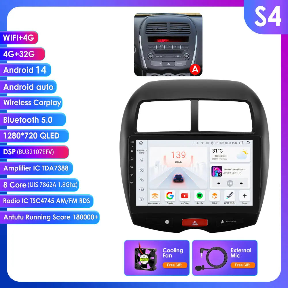Mitsubishi ASX 1 2010 - 2018/ Citroen C4 aircross 9"Android 14 Carplay Android auto wireless wifi bt gps 4g RDS AUTMMTBSX