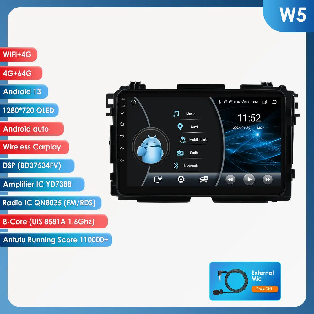 Honda Vezel HR-V HRV HR V XRV 2013-2022 9" Android 14 Carplay Android auto wireless wifi bt gps 4g AUTMQBOO
