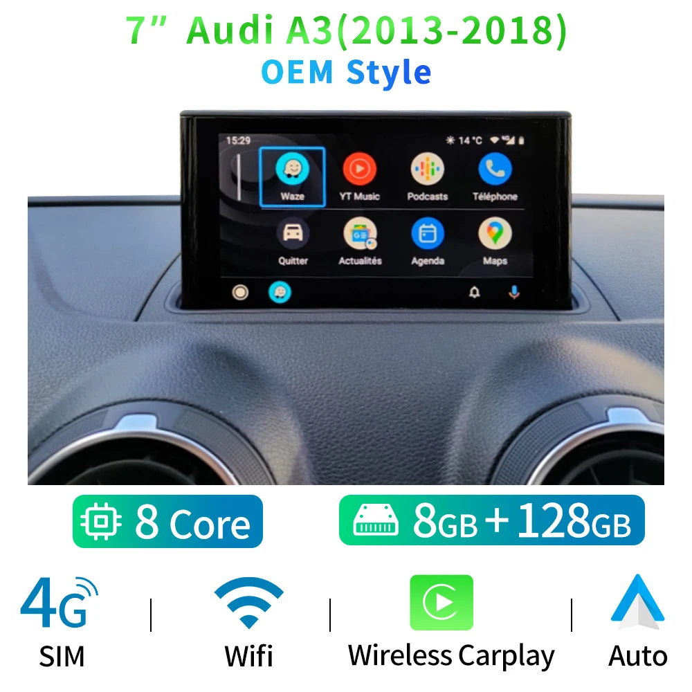 Audi A3 2013-2018 7" Wireless Carplay  Android auto GPS  BT WIFI 4G Android 13 AUTMADIA37