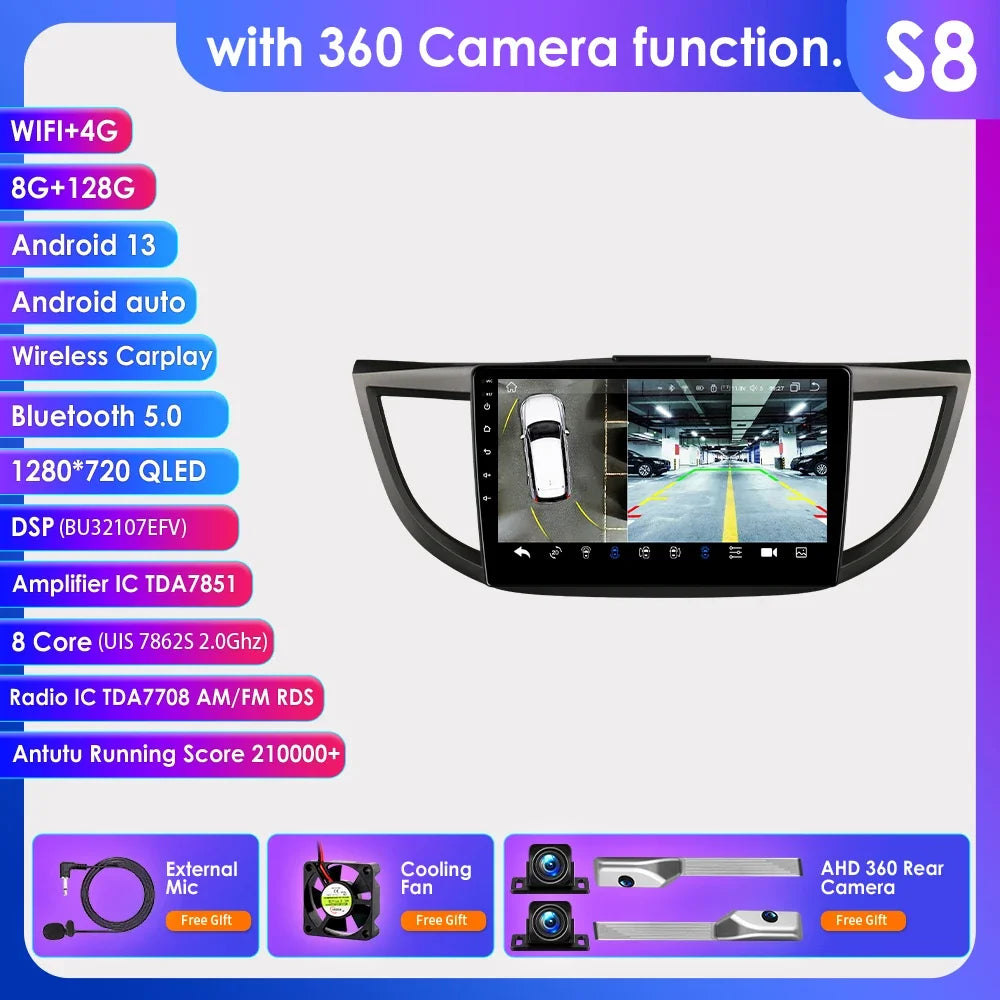 Honda CRV 4th 2012-2016 9" Android 14 Carplay Android auto wireless wifi bt gps 4g AUTMVCRH4