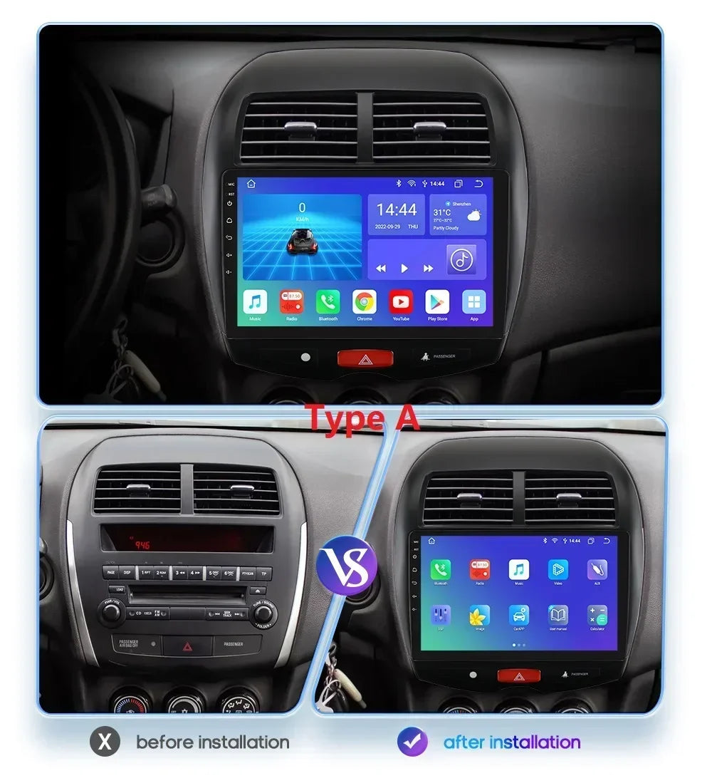 Mitsubishi ASX 1 2010 - 2018/ Citroen C4 aircross 9"Android 14 Carplay Android auto wireless wifi bt gps 4g RDS AUTMMTBSX