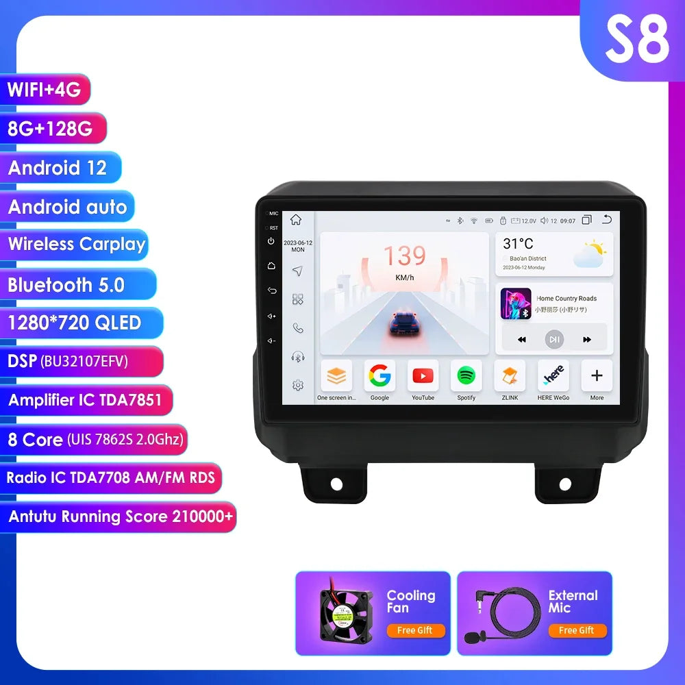 JEEP Wrangler 2018 -2021 9" Android 14 Carplay Android auto wireless wifi bt gps 4g  AUTMOFKI