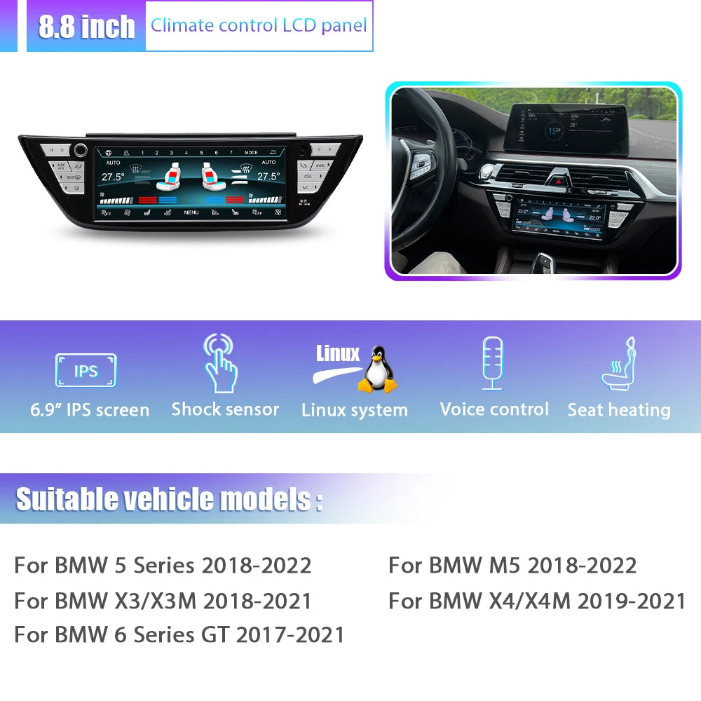 BMW 1 2 3 4 5 6 Series GT X1 X5 X4 X4M M4 X3 X3M M3 2013-2020 Pannello di climatizzazione LCD e comandi  riscaldamento sedili AUTMLCDBM