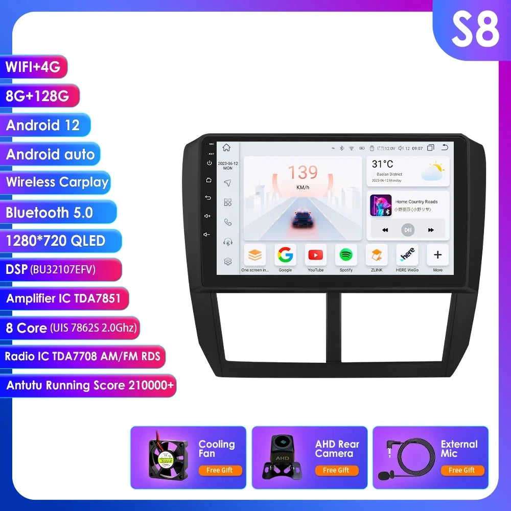 Subaru Forester 3 SH 2007-2013 Impreza WRX  " Android 14 Carplay Android auto wireless wifi bt gps 4g AUTMFSTSB