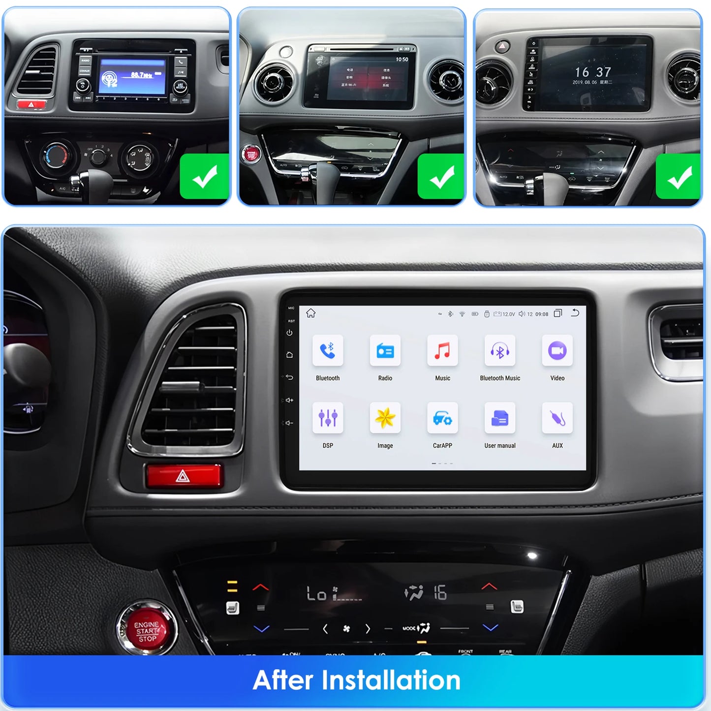 Honda Vezel HR-V HRV HR V XRV 2013-2022 9" Android 14 Carplay Android auto wireless wifi bt gps 4g AUTMQBOO