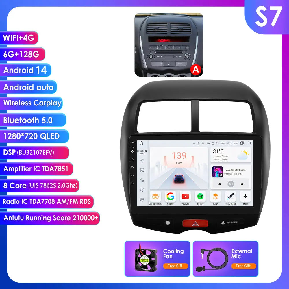 Mitsubishi ASX 1 2010 - 2018/ Citroen C4 aircross 9"Android 14 Carplay Android auto wireless wifi bt gps 4g RDS AUTMMTBSX