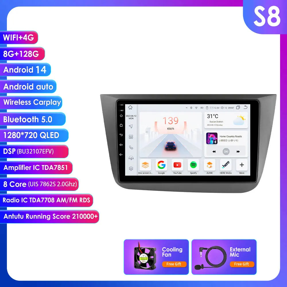 Seat Altea 2004-2015  9" / 10,33" Android 14 Carplay Android auto wireless wifi bt gps 4g   AUTMYH9W
