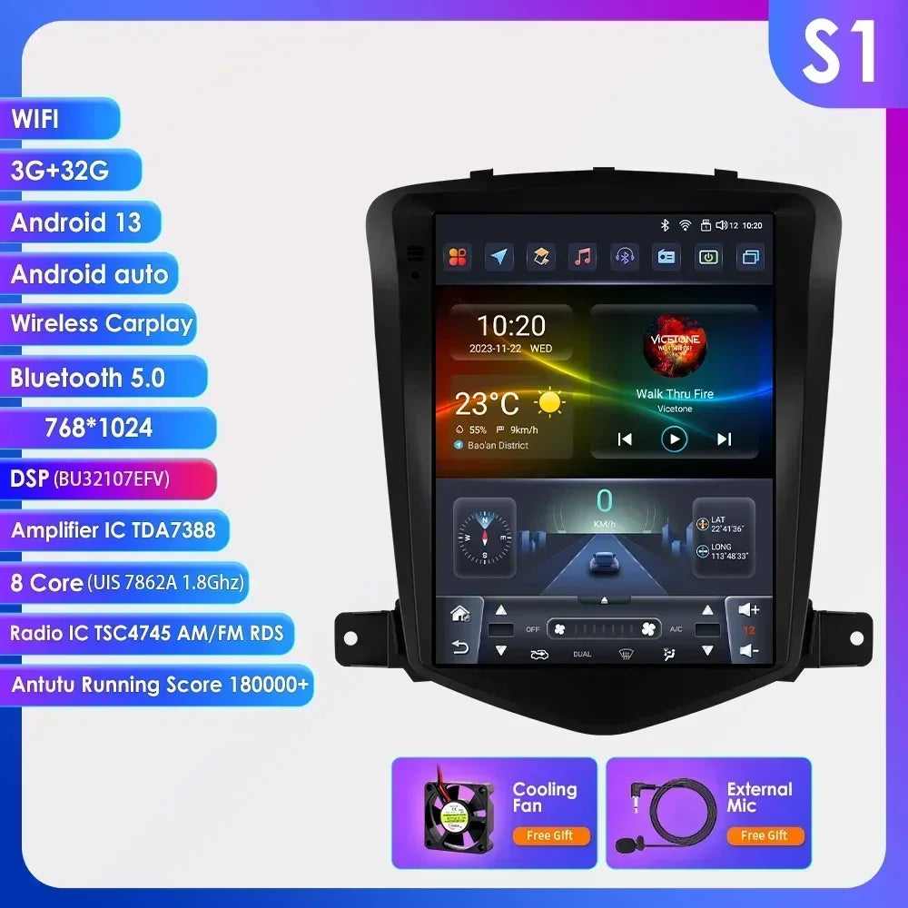 Chevrolet Cruze J300 2008-2012 9,7" Android 14 Carplay Android auto wireless wifi bt gps 4g  AUTMIZKN