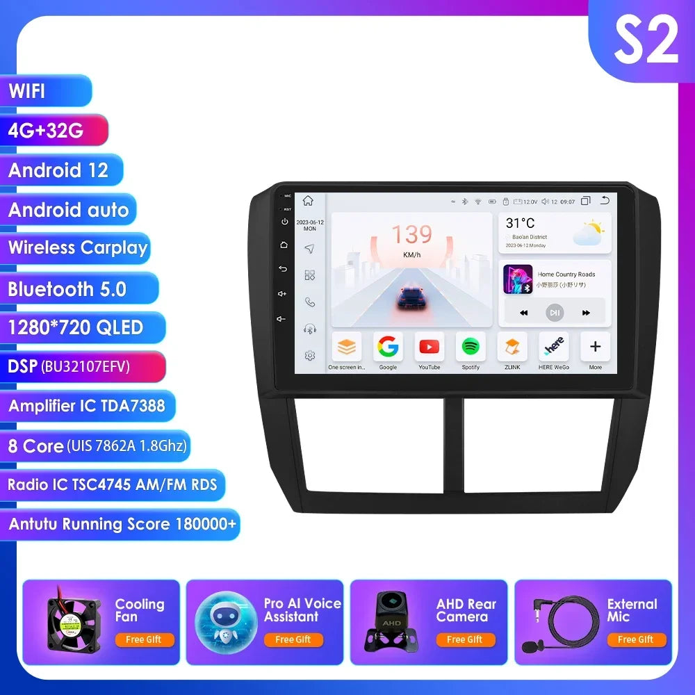 Subaru Forester 3 SH 2007-2013 Impreza WRX  " Android 14 Carplay Android auto wireless wifi bt gps 4g AUTMFSTSB
