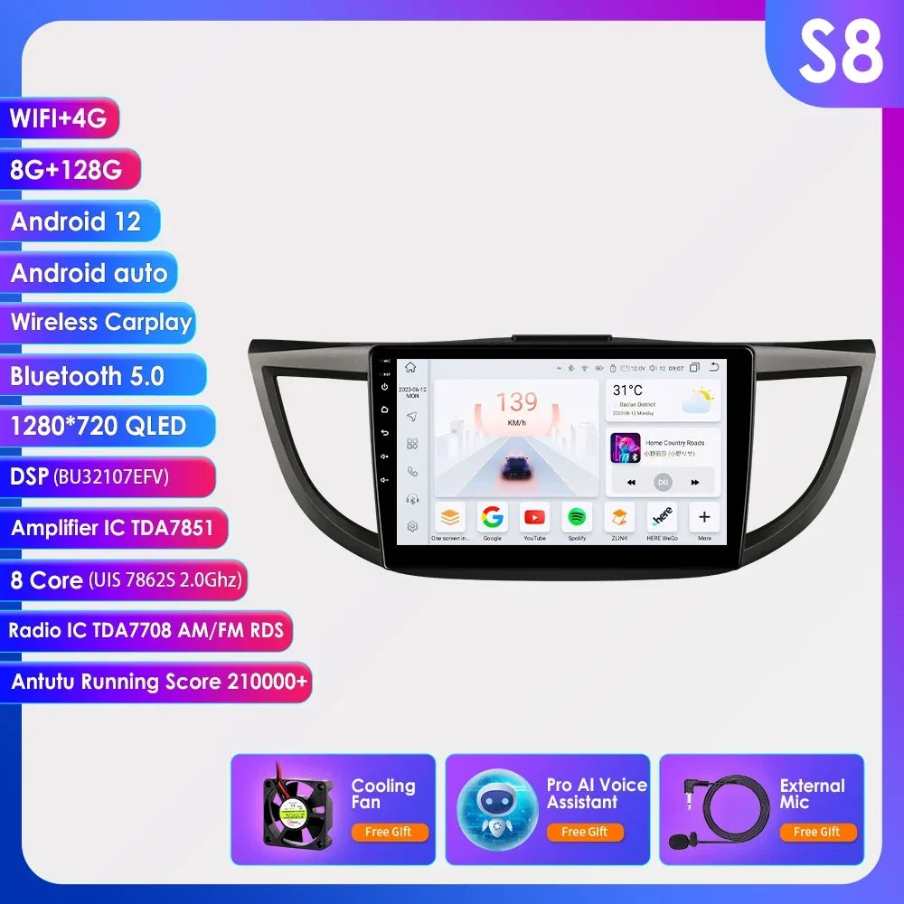 Honda CRV 4th 2012-2016 9" Android 14 Carplay Android auto wireless wifi bt gps 4g AUTMVCRH4