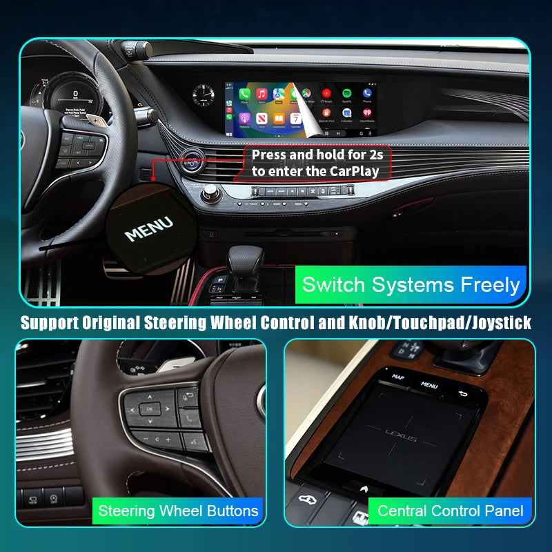 Lexus NX RX IS ES GS RC CT LS LX LC UX GX, 2014-2022 Wireless CarPlay  Android Auto Mirror Link AirPlay AUTMLXSNRIEG