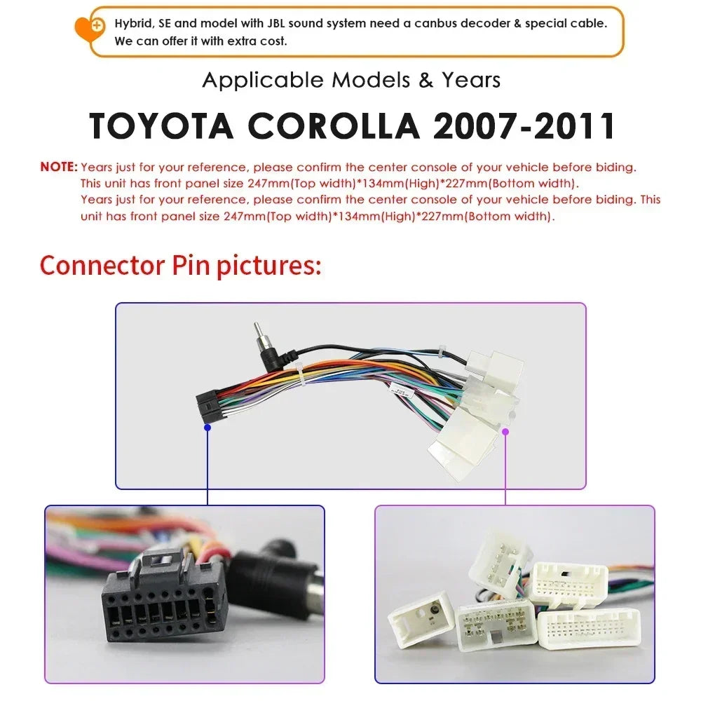 Toyota Corolla E140/150 2007 - 2011 9" Android 14 Carplay Android auto wireless wifi bt gps 4g   AUTMCRLTY