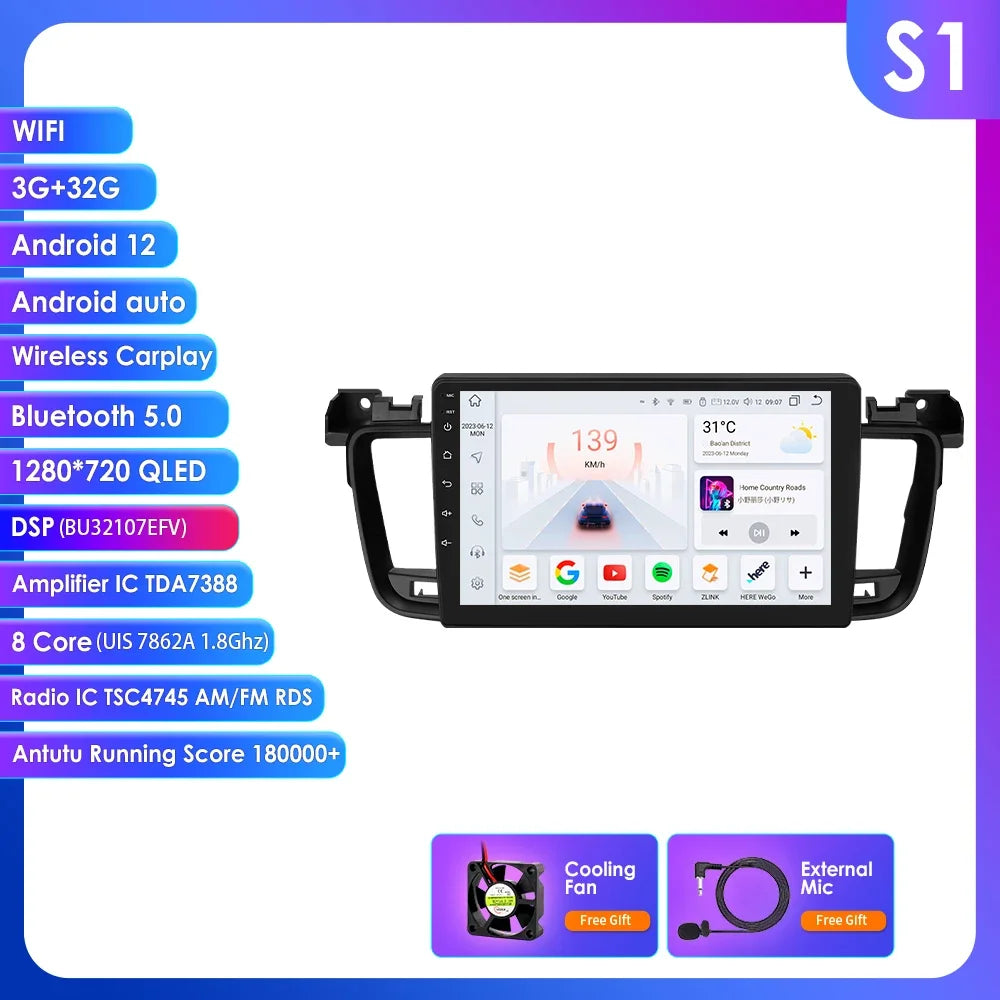 Peugeot 508 508SW 2011-2018  9" / 10,33" Android 14 Carplay Android auto wireless wifi bt gps 4g  AUTM8VXQ