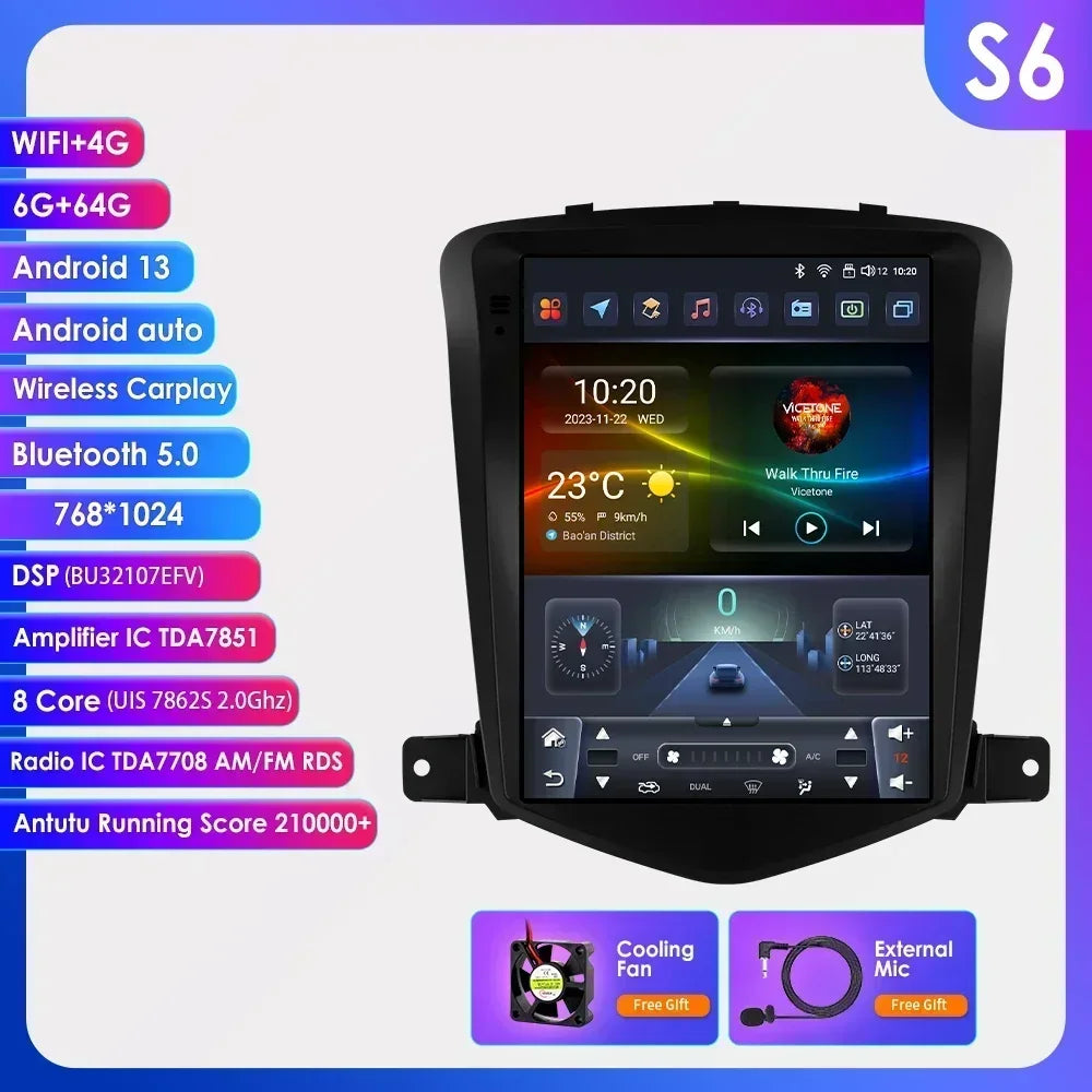 Chevrolet Cruze J300 2008-2012 9,7" Android 14 Carplay Android auto wireless wifi bt gps 4g  AUTMIZKN