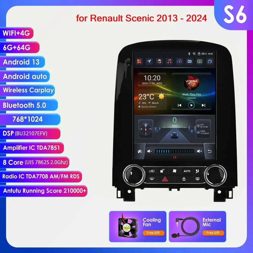 Renault Scenic 2013 - 2024 9,7" Android 14 Carplay Android auto wireless wifi bt gps 4g  AUTMXM05