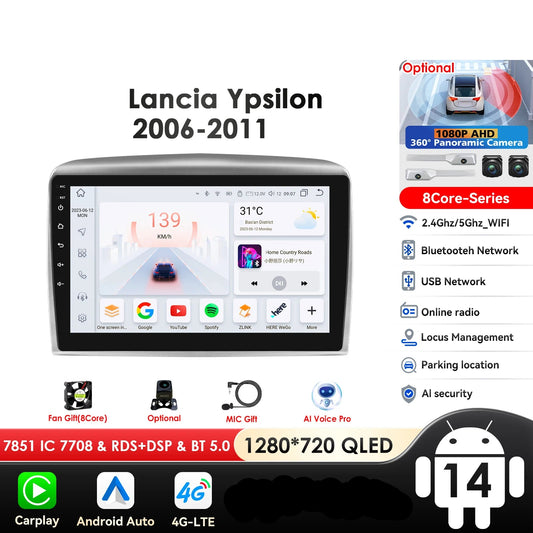Lancia Ypsilon 2004 - 2011 9" / 10,33" Android 14 Carplay Android auto wireless wifi bt gps 4g  AUTMNYFZ