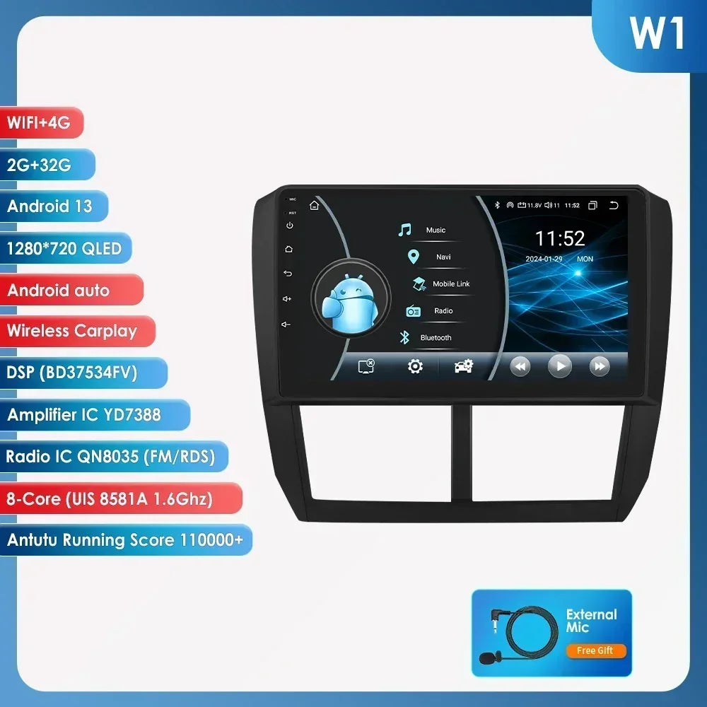 Subaru Forester 3 SH 2007-2013 Impreza WRX  " Android 14 Carplay Android auto wireless wifi bt gps 4g AUTMFSTSB