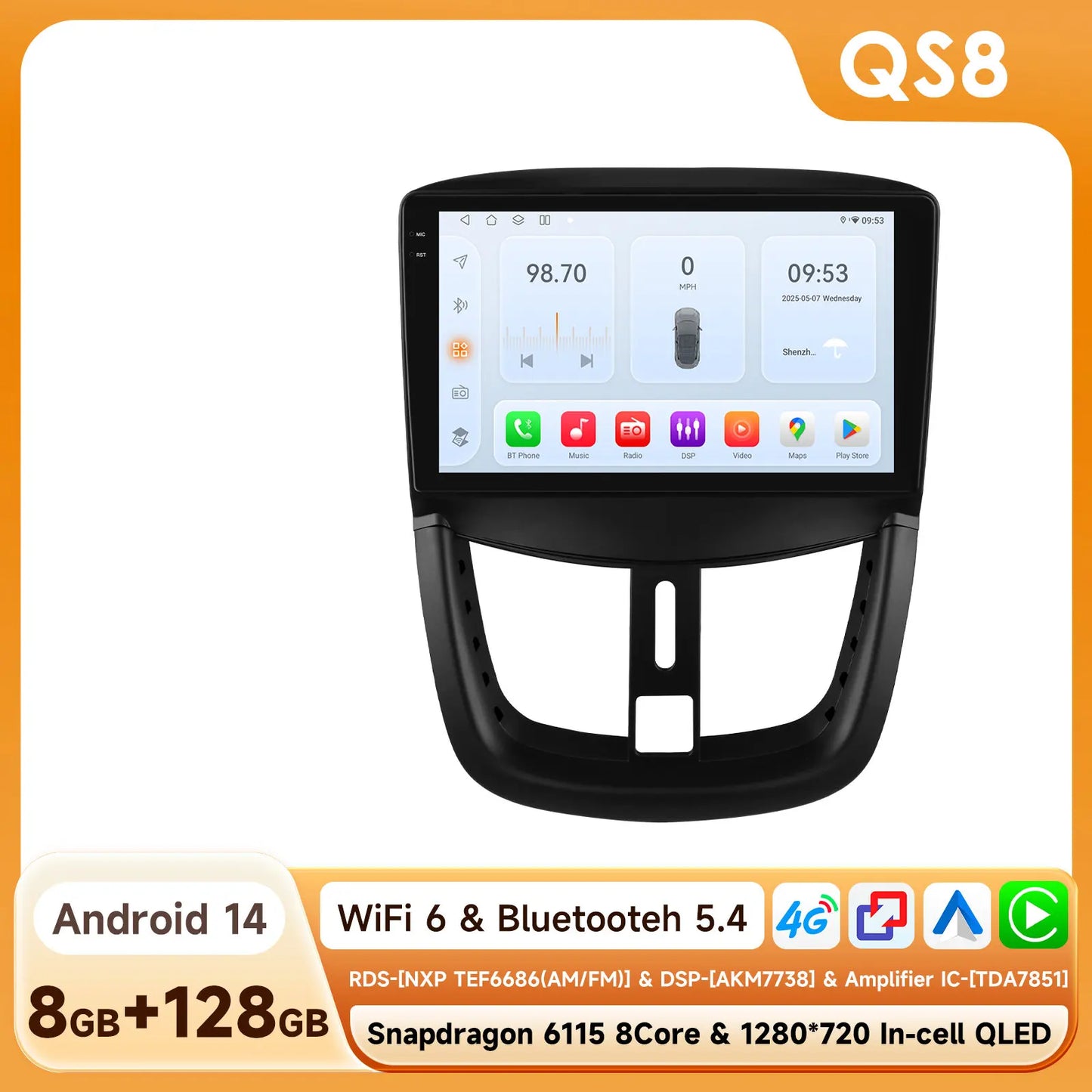 Peugeot SW 207 CC 207 CC 2006-2015  Car Radio RDS WIFI BT GPS wireless CarPlay Android Auto AUTM7MEAP