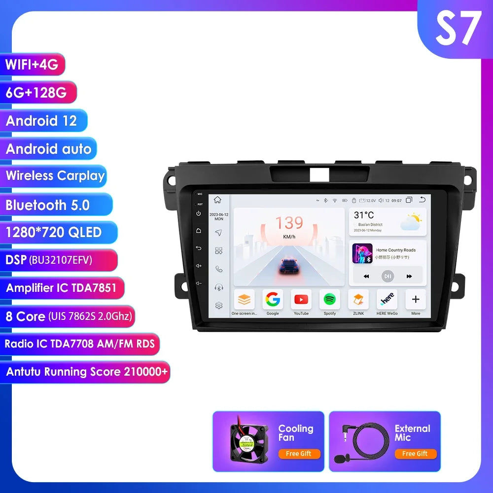 MAZDA  CX 7 2008-2015 9" Android 14 Carplay Android auto wireless wifi bt gps 4g AUTMCX7ZDM