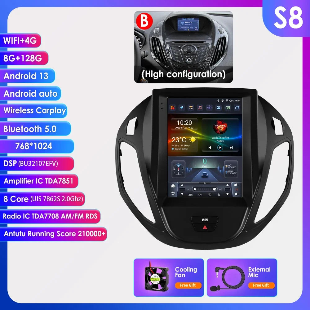 Ford Transit Tourneo / Ford B-Max 2012-2023 9,7" Android 14 Carplay Android auto wireless wifi bt gps 4g AUTM1KTA