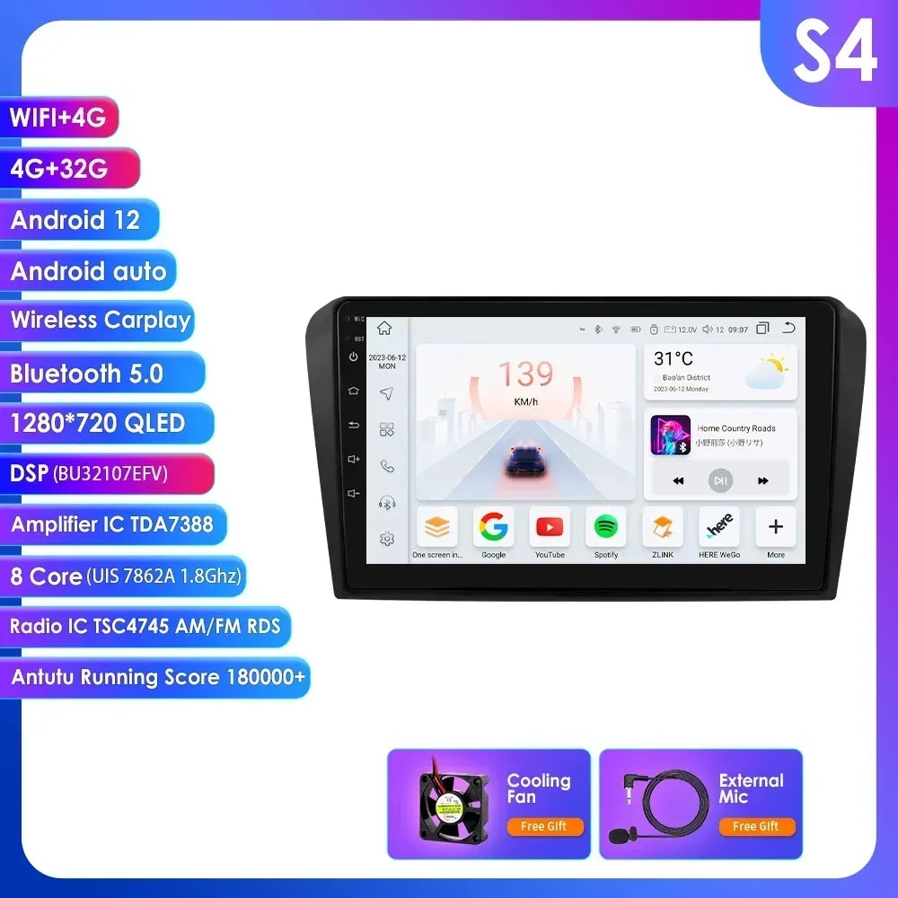 Mazda 3 2004-2009 9" / 10,33"  Android 14 Carplay Android auto wireless wifi bt gps 4g AUTMZAMD3