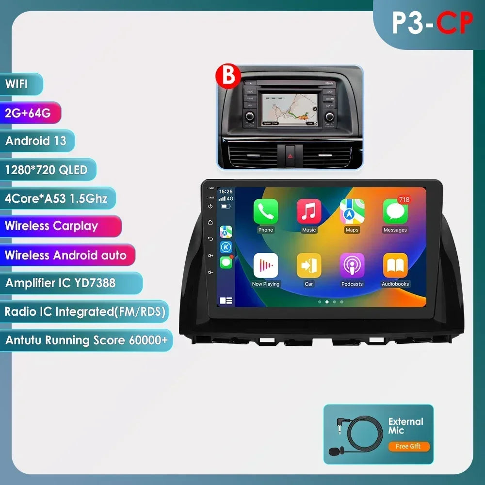 Mazda CX5 CX-5 CX 5 2012 - 2015 9" Android 14 Carplay Android auto wireless wifi bt gps 4g  AUTMAPJJ