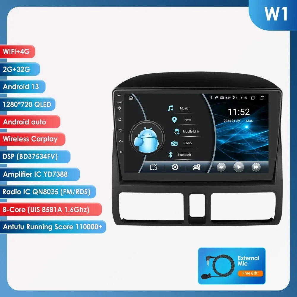 Honda CR-V   2001 - 2006 Android 14 9" Carplay Android auto wireless wifi bt gps 4g RDS AUTMDCRV1