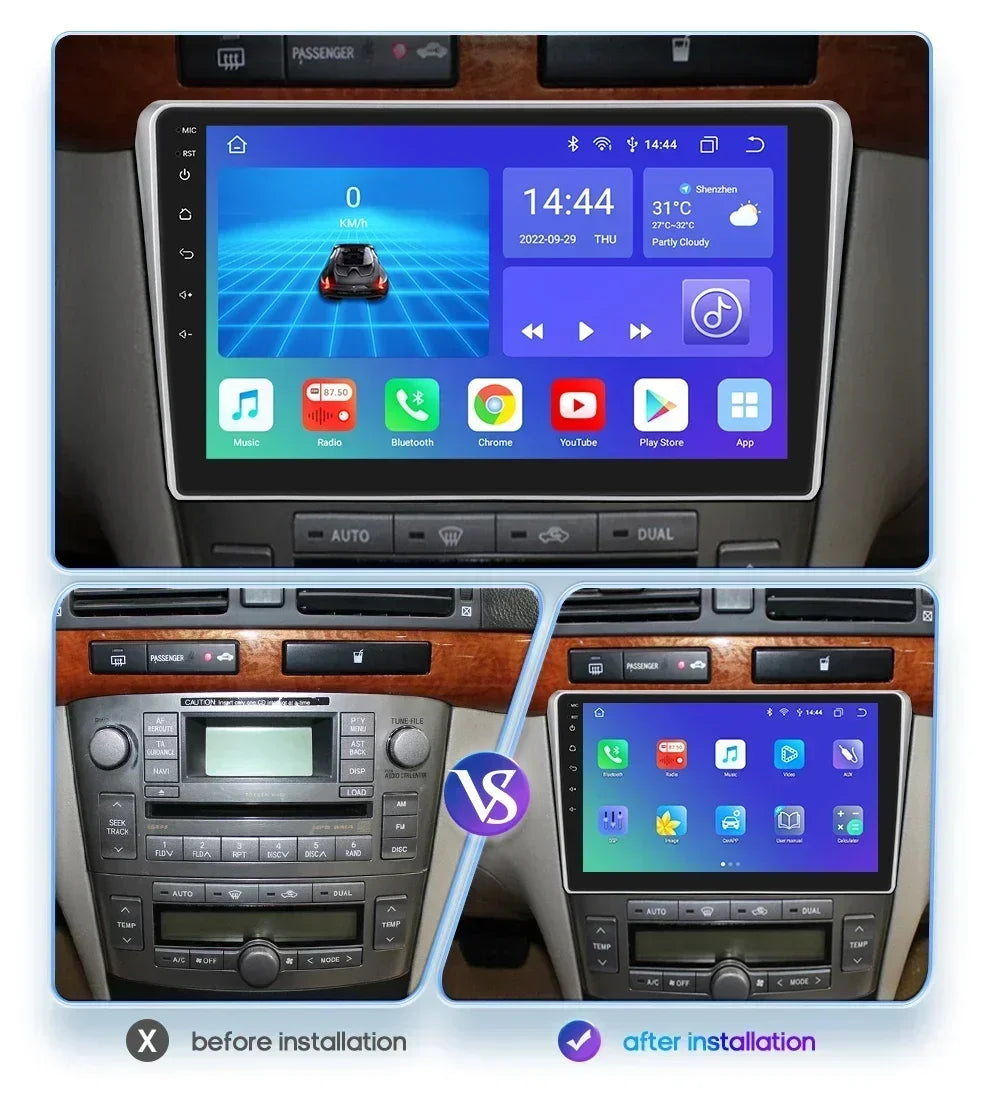 Toyota Avensis T25 2002- 2008 9" Android 14 Carplay Android auto wireless wifi bt gps 4g  AUTM01HZ